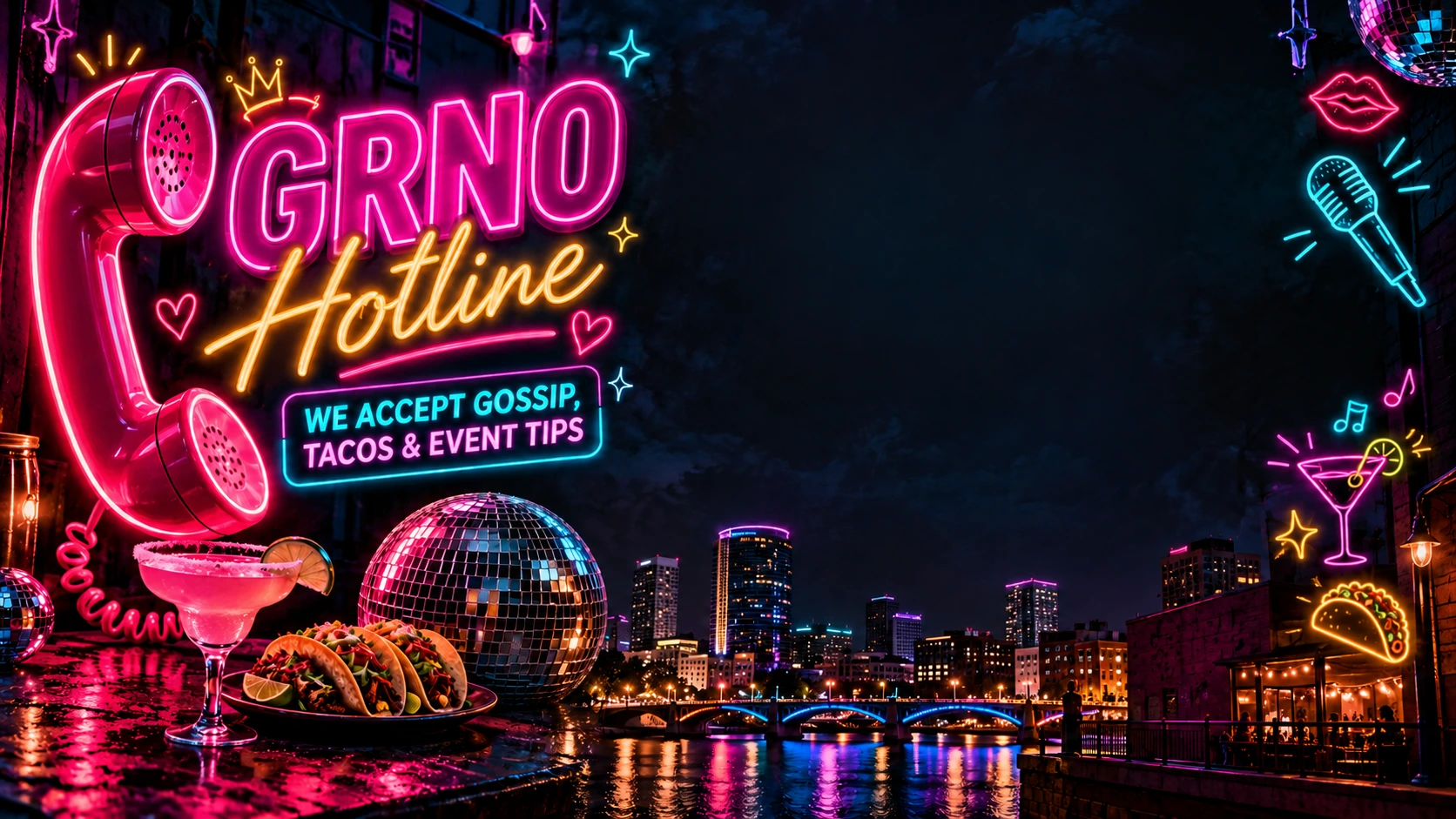 GRNO Hotline neon Grand Rapids contact illustration